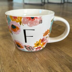 Opalhouse Stoneware 16oz large floral initial / monogram mug Letter “F”